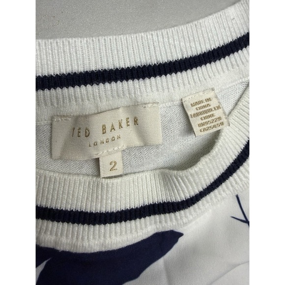 Ted Baker Miha Bluebell Floral Ribbed Trim Top. White. Sleeveless. Sz 2 - Picture 8 of 14